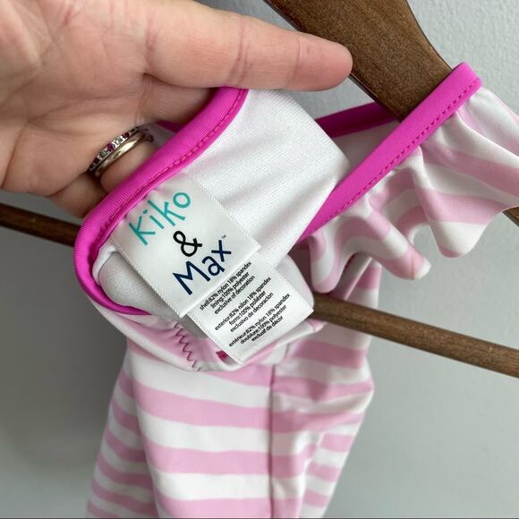 Kilo And Max | Pink & White Striped Flamingo Swimsuit One Piece Ruffle Strap 24M - Picture 4 of 9